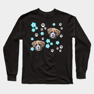 Fawn Boxer Puppy Gifts, on Pink with Flowers Long Sleeve T-Shirt